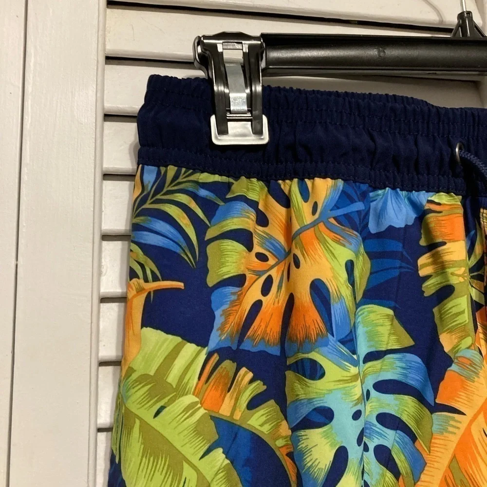 Mens Hot Coals Orange And Blue Palm Leaf Swim Trunks Size Medium